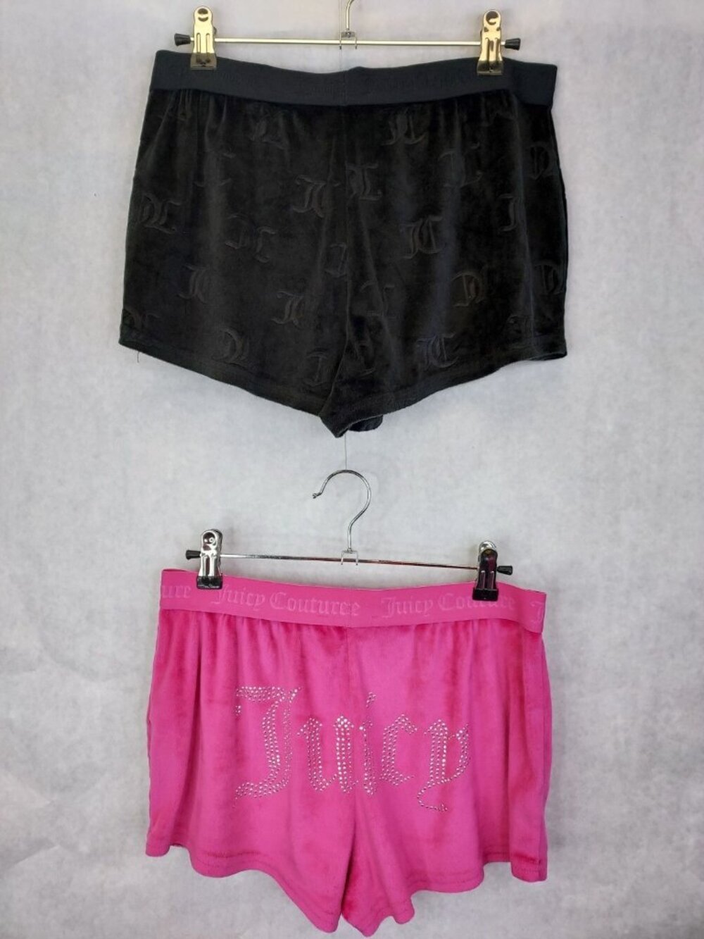 Juicy Couture 2 pk Velour Shorts Womens S Sleepwear Lounge Black Bling Baby Pink